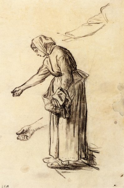 Study for a Woman Feeding Chickens by Jean-Francois Millet - Hand-Painted Oil Painting Reproduction