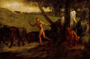 Study For 'Mercury Leading The Cows of Argus To Water' by Jean-Francois Millet Oil Painting