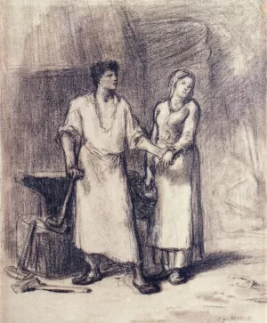 The Blacksmith and His Bride by Jean-Francois Millet - Oil Painting Reproduction