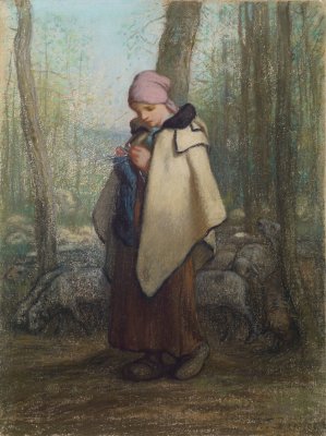 The Knitting Shepherdess by Jean-Francois Millet Oil Painting