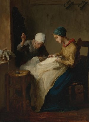 The young seamstresses by Jean-Francois Millet Oil Painting