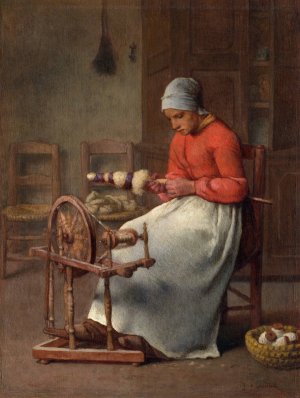 Woman Spinning by Jean-Francois Millet Oil Painting