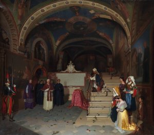 Pope Gregory XVI Visiting the Church of San Benedetto at Subiaco by Jean-Francois Montessuy Oil Painting