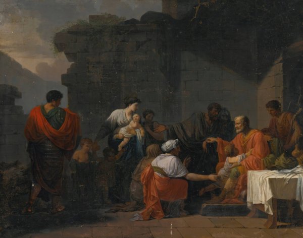 Belisarius Receiving Hospitality From A Peasant  by Jean-Francois-Pierre Peyron - Hand-Painted Oil Painting Reproduction