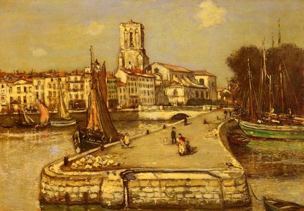 Main Product Photo of A Sunlit Port Painting by Jean-Francois Raffaelli