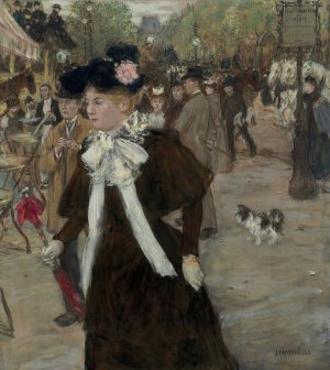 Elegante sur le Boulevard des Italiens, Paris by Jean Francois Raffaelli Oil Painting