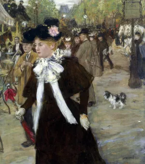 Elegante sur le Boulevard des Italiens Oil painting by Jean-Francois Raffaelli