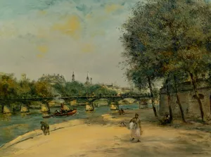 Institut de Framce et le Pont des Arts by Jean-Francois Raffaelli Oil Painting