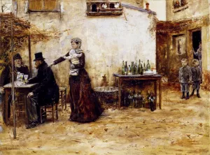 Les Habitues De Cafe by Jean-Francois Raffaelli Oil Painting