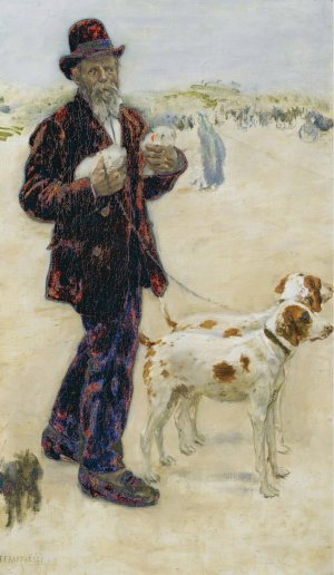 Man walking dogs by Jean Francois Raffaelli Oil Painting