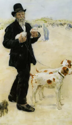 Man Walking Dogs by Jean-Francois Raffaelli - Oil Painting Reproduction