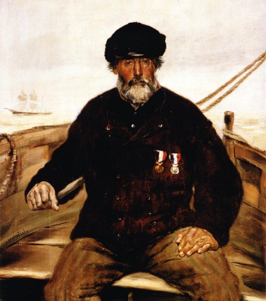 Main Product Photo of Pere Altazin. Chief Lifeguard of Honfleur Painting by Jean-Francois Raffaelli