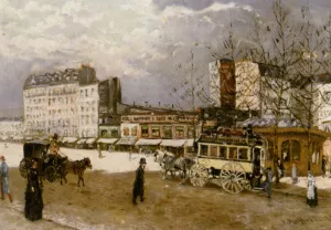 Place Blanche Boulevard Clichy by Jean-Francois Raffaelli - Oil Painting Reproduction