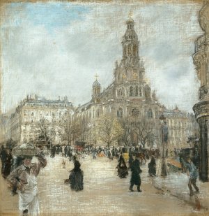 Place de la Trinite, Paris Oil painting by Jean Francois Raffaelli