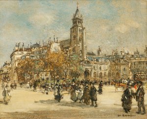 Place de Saint-Germain des Pres, Paris Oil painting by Jean Francois Raffaelli