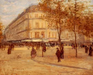 Place Du Theature Francais, Paris by Jean-Francois Raffaelli Oil Painting