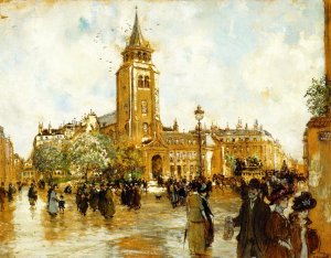 Place Saint-Germain-des-Pres Oil painting by Jean-Francois Raffaelli