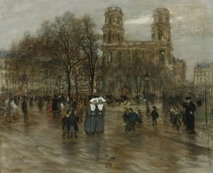 Place St. Sulpice, Paris by Jean Francois Raffaelli Oil Painting