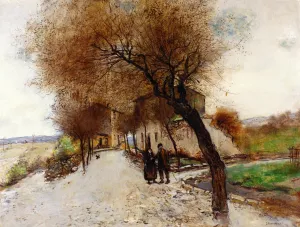 Strollers Leaving a Village by Jean-Francois Raffaelli Oil Painting