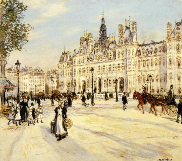 Main Product Photo of The Hotel de Ville de Paris Painting by Jean-Francois Raffaelli