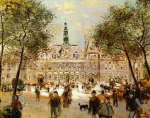 The Place de l'Hotel de Ville by Jean-Francois Raffaelli Oil Painting