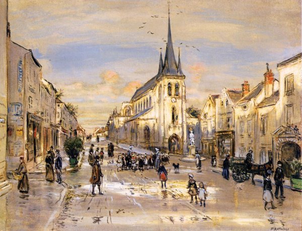 The Place Saint-Jean in Nemours by Jean-Francois Raffaelli - Hand-Painted Oil Painting Reproduction