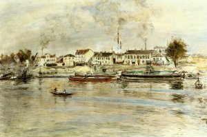 The Saine at Suresnes, Issy-les-Mouleneaux by Jean-Francois Raffaelli Oil Painting