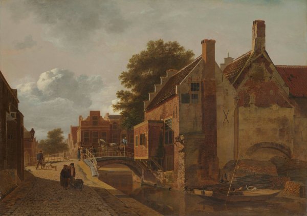 The Kalvermarkt, The Hague  by Jean Francois Valois - Hand-Painted Oil Painting Reproduction
