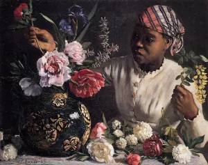 African Woman with Peonies painting by Frederic Bazille