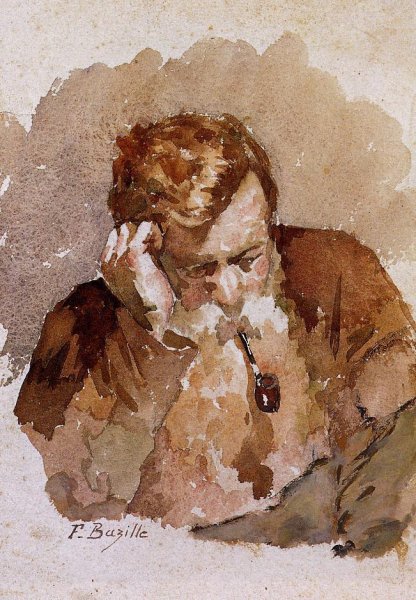Man with a Pipe by Frederic Bazille - Hand-Painted Oil Painting Reproduction