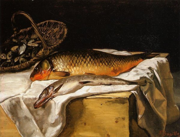 Still Life with Fish by Frederic Bazille - Hand-Painted Oil Painting Reproduction