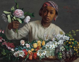 Young Woman with Peonies by Frederic Bazille Oil Painting