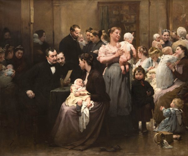 Main Product Photo of L'Ouvre de la goutte de lait au dispensaire de Belleville 3 Painting by Jean Geoffroy