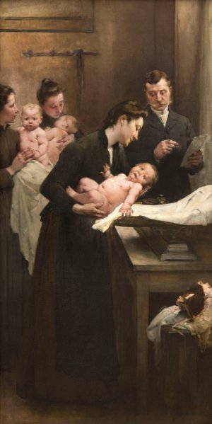 L'Ouvre de la goutte de lait au dispensaire de Belleville by Jean Geoffroy Oil Painting
