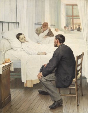 Visit day at the Hospital by Jean Geoffroy Oil Painting