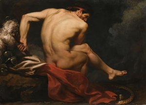 A Naked Warrior, Seated On A Rock Beside His Shield And Plumed Helmet by Jean-Germain Drouais Oil Painting