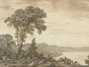 Gezicht op Castel Gandolfo en het meer van Albano by Jean Grandjean Oil Painting