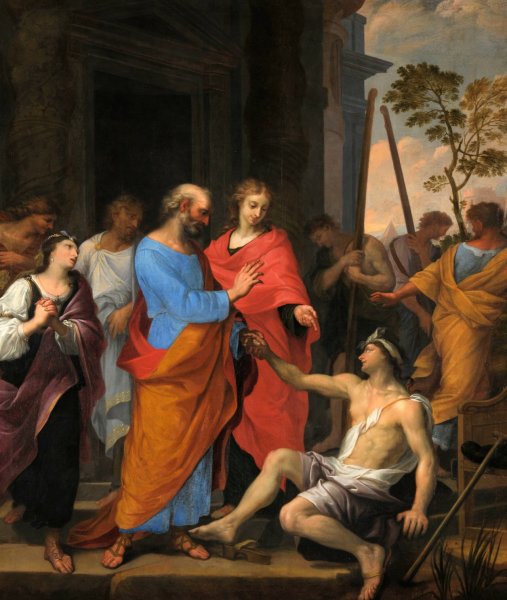 La guerison du paralytique par saint Pierre et saint Jean by Jean Helart - Hand-Painted Oil Painting Reproduction