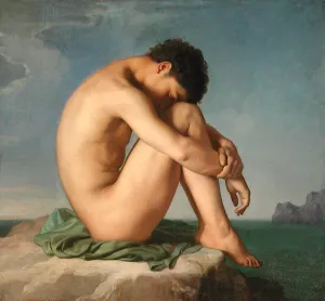 Young Man Beside the Sea, a Study by Jean Hippolyte Flandrin Oil Painting