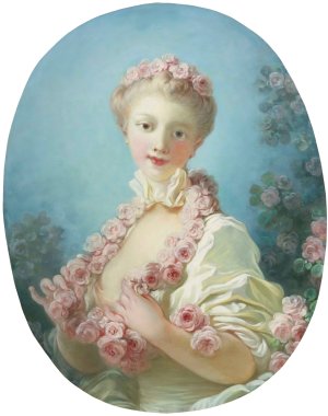 A Young Blonde Woman With a Garland of Roses Around Her Neck by Jean-Honore Fragonard Oil Painting