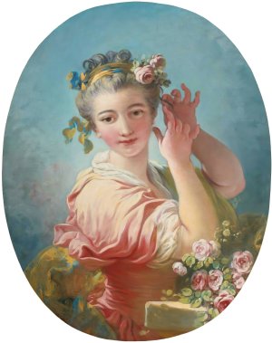 A Young Woman Adorning Her Powdered Coiffure With a Spray of Roses by Jean-Honore Fragonard Oil Painting