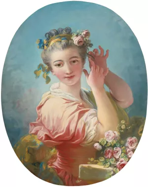 A Young Woman Adorning Her Powdered Coiffure With a Spray of Roses by Jean-Honore Fragonard Oil Painting