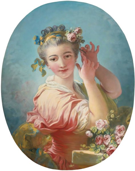 A Young Woman Adorning Her Powdered Coiffure With a Spray of Roses by Jean-Honore Fragonard - Hand-Painted Oil Painting Reproduction