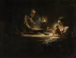An interior Scene with the Holy Family Dining by Jean-Honore Fragonard Oil Painting