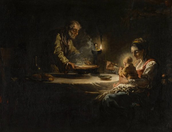 An interior Scene with the Holy Family Dining by Jean-Honore Fragonard - Hand-Painted Oil Painting Reproduction