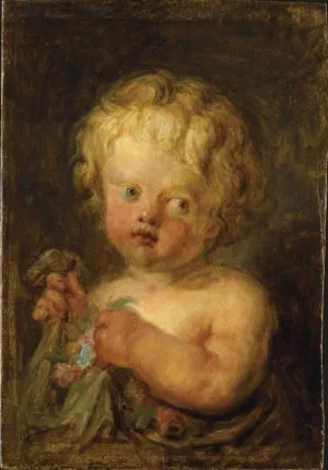 Child with Flowers by Jean-Honore Fragonard Oil Painting