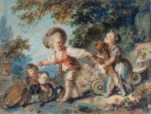 Enfants jouant avec deux chiens by Jean-Honore Fragonard Oil Painting