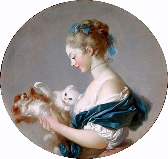 Girl Playing with a Dog and a Cat by Jean-Honore Fragonard - Hand-Painted Oil Painting Reproduction
