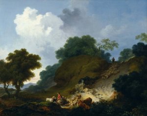 Landscape with Shepherds and Flock of Sheep by Jean-Honore Fragonard Oil Painting