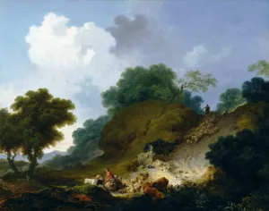 Landscape with Shepherds and Flock of Sheep by Jean-Honore Fragonard Oil Painting